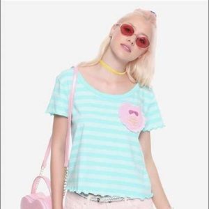 New Polly Pocket Striped Lettuce Hem Pocket Shirt